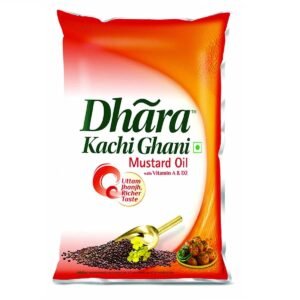 Dhara Kachi Ghani Mustard Oil (0% Trans Fat), 1 L Pouch