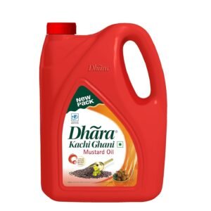 Dhara Kachi Ghani Mustard Oil (0% Trans Fat), 5 L Jar/4.5 L Jar (May contain free turmeric powder 50g)